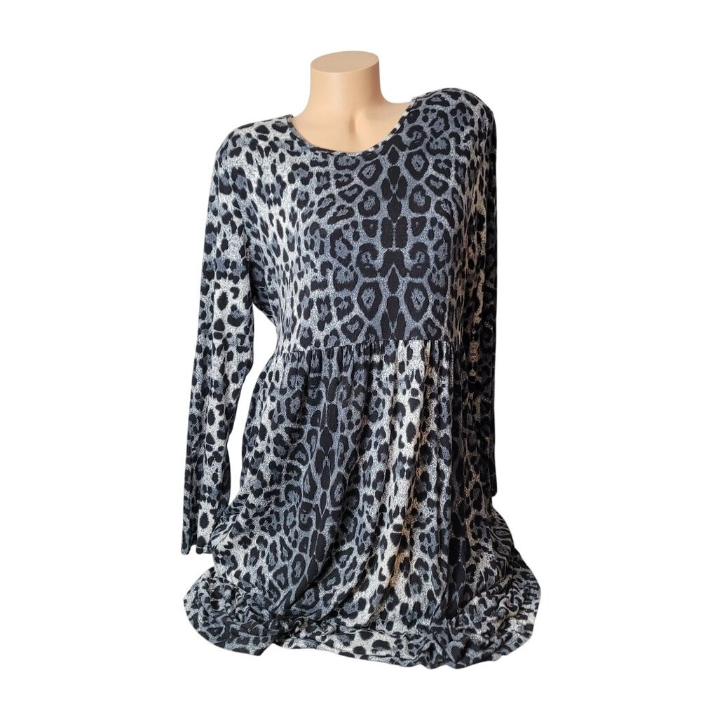 DB Moon 2XL Leopard Print Long Sleeve Dress W/ Pockets pair w/boots or heels